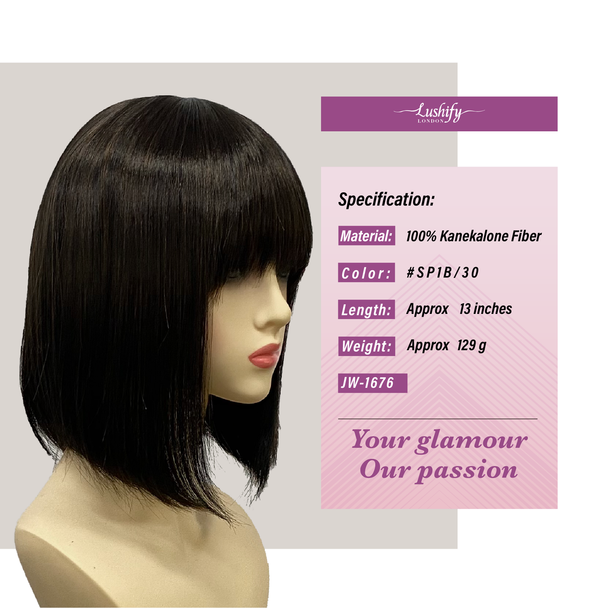 13 Inches Natural Black ShortStraight Bob Wigs With Bangs