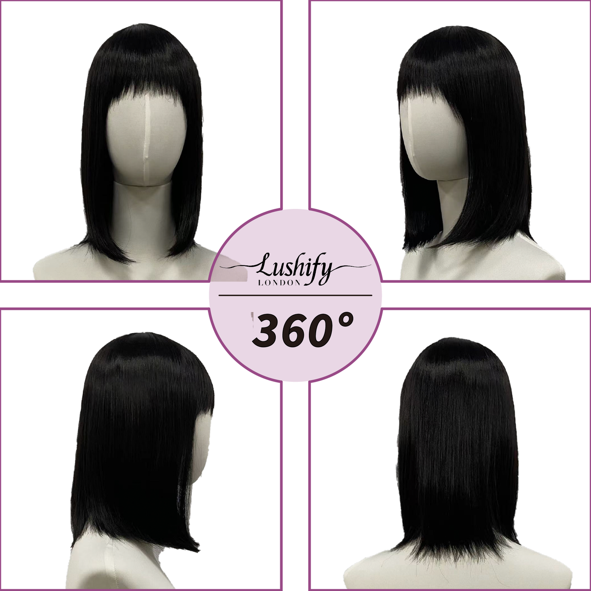 15 Inches Black ShoulderLength Bob Wigs With Bangs