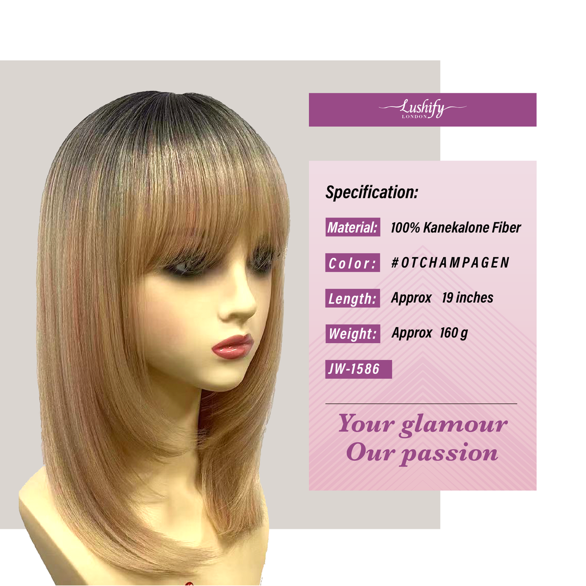 19 Inches Ombre Black StraightLayered Synthetic Wigs With Bangs