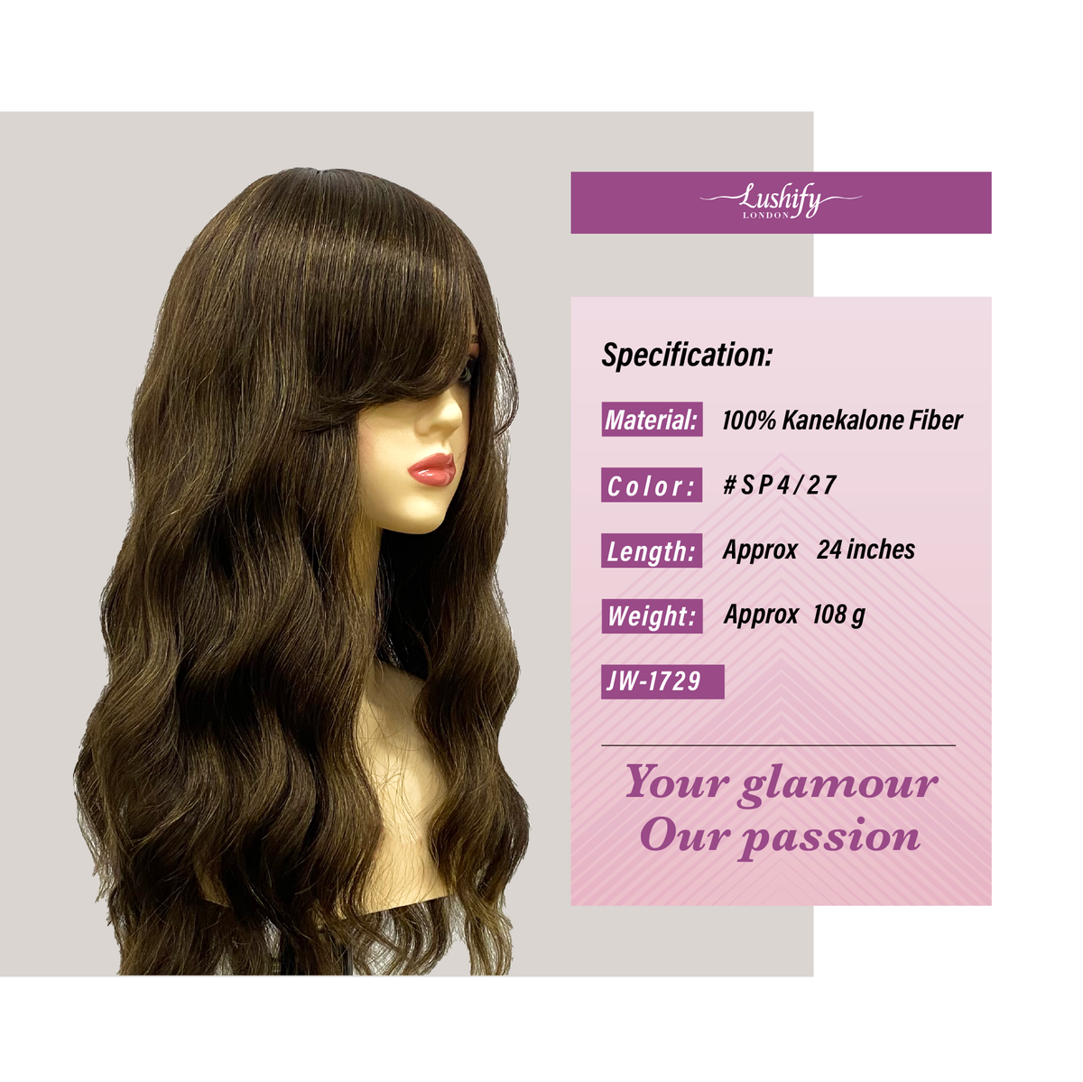 24 Inches Dark Brown LongWavy Curly Wigs With Bangs