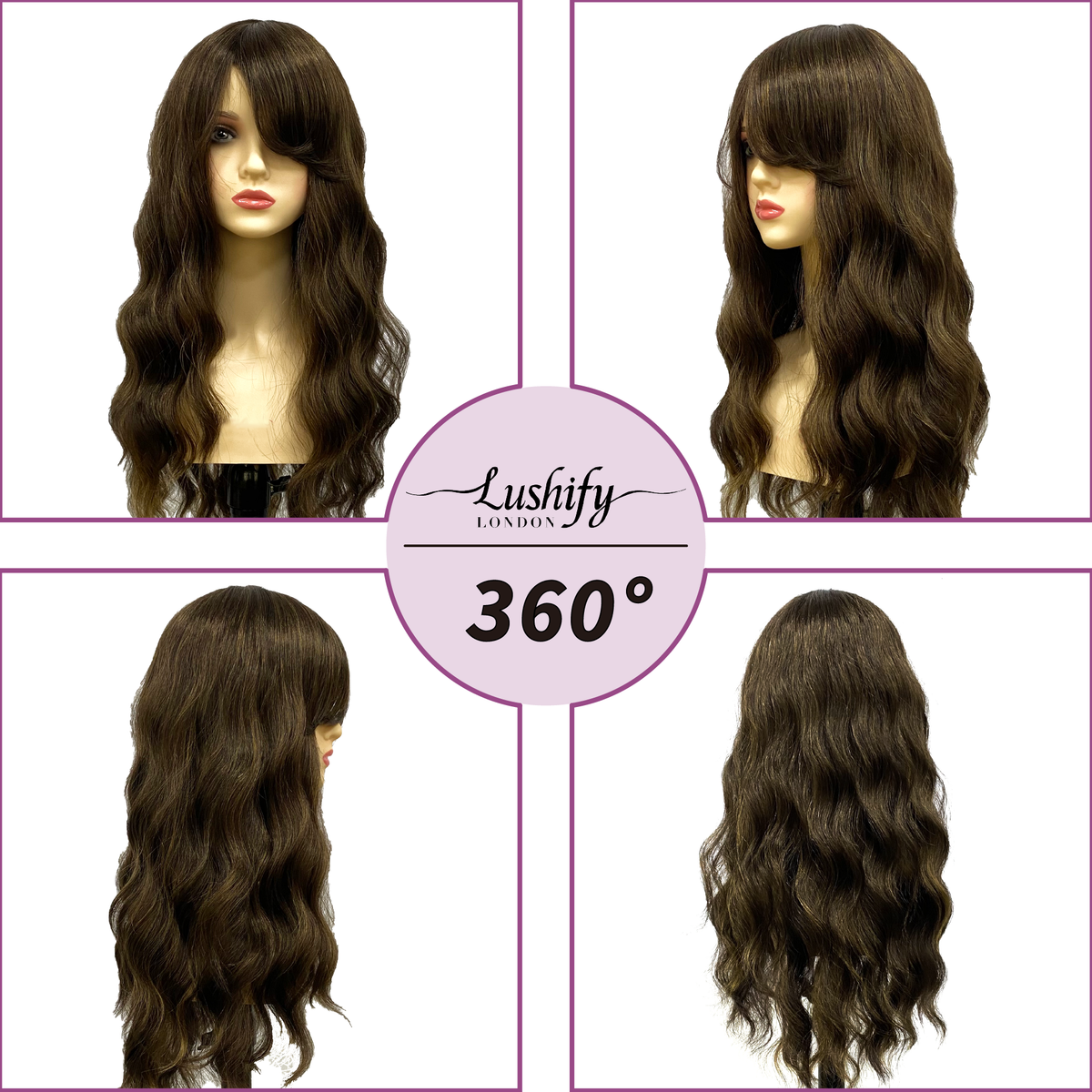 24 Inches Dark Brown LongWavy Curly Wigs With Bangs