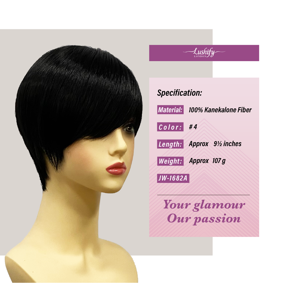 9.5 inch Black Short Pixie Cut Straight Wigs With Bangs