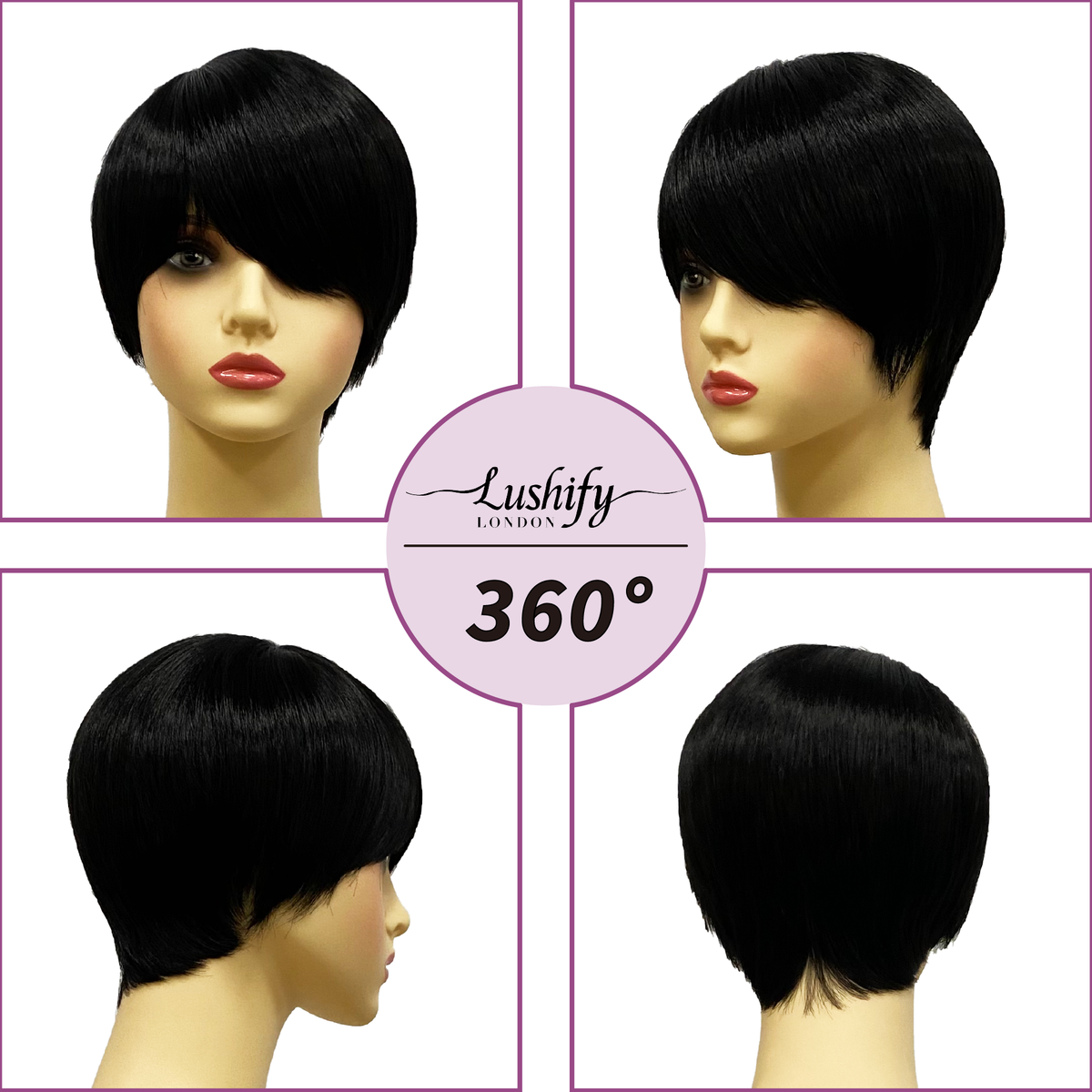 9.5 inch Black Short Pixie Cut Straight Wigs With Bangs