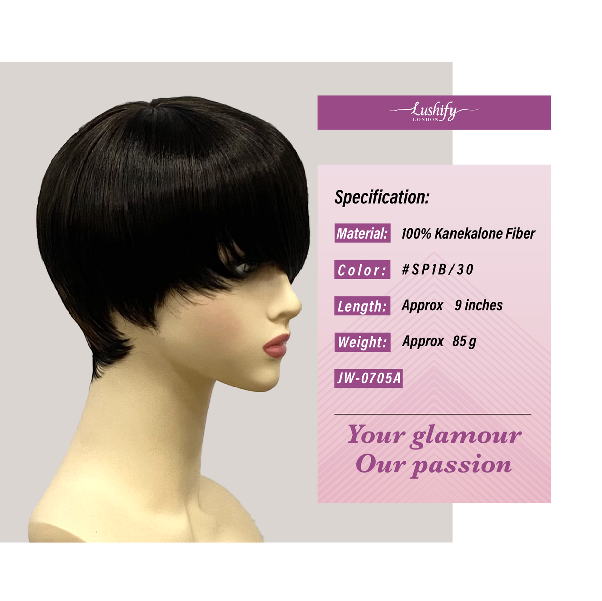 9 Inch Black Short Straight Pixie Wigs With Bangs