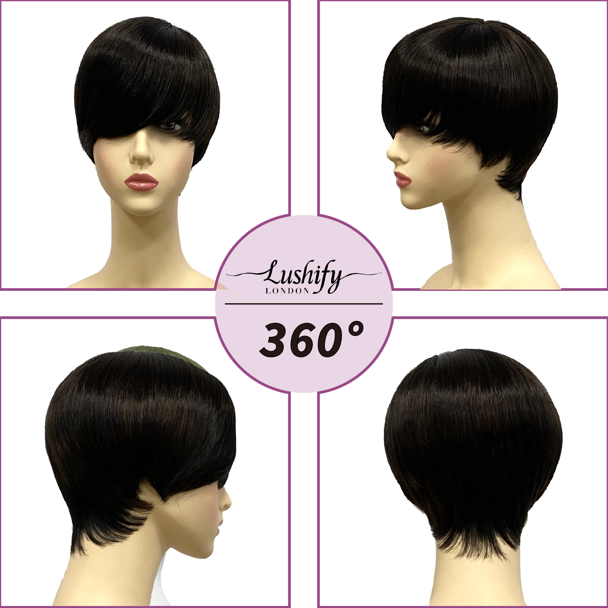 9 Inch Black Short Straight Pixie Wigs With Bangs